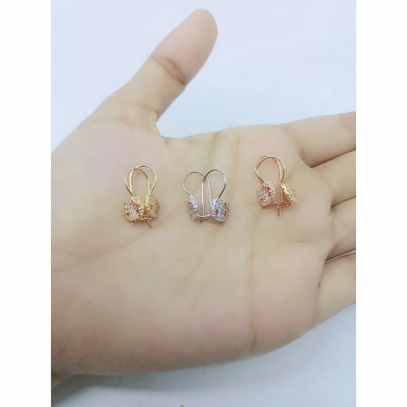 anting anak perak asli lapis emas/ anting kait hello kity mata/anting anak silver asli 925/anting kait anak fashion/anting anak terbaru