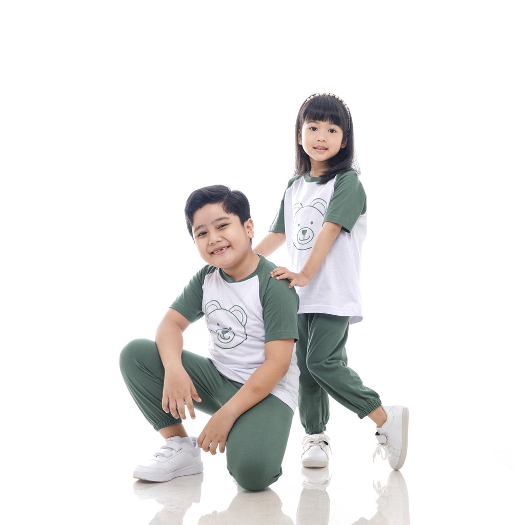 Setelan Kaos Playset Anak Setelan Joger Couple Baju Tidur Piyama Anak Raglan Unisex Celana Panjang Motif Hewan