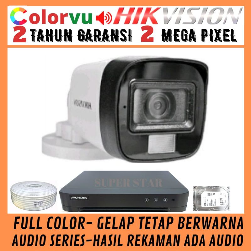 PAKET CCTV COLORVU HIKVISION 4 CHANNEL 1 KAMERA 2MP AUDIO FULL COLOR