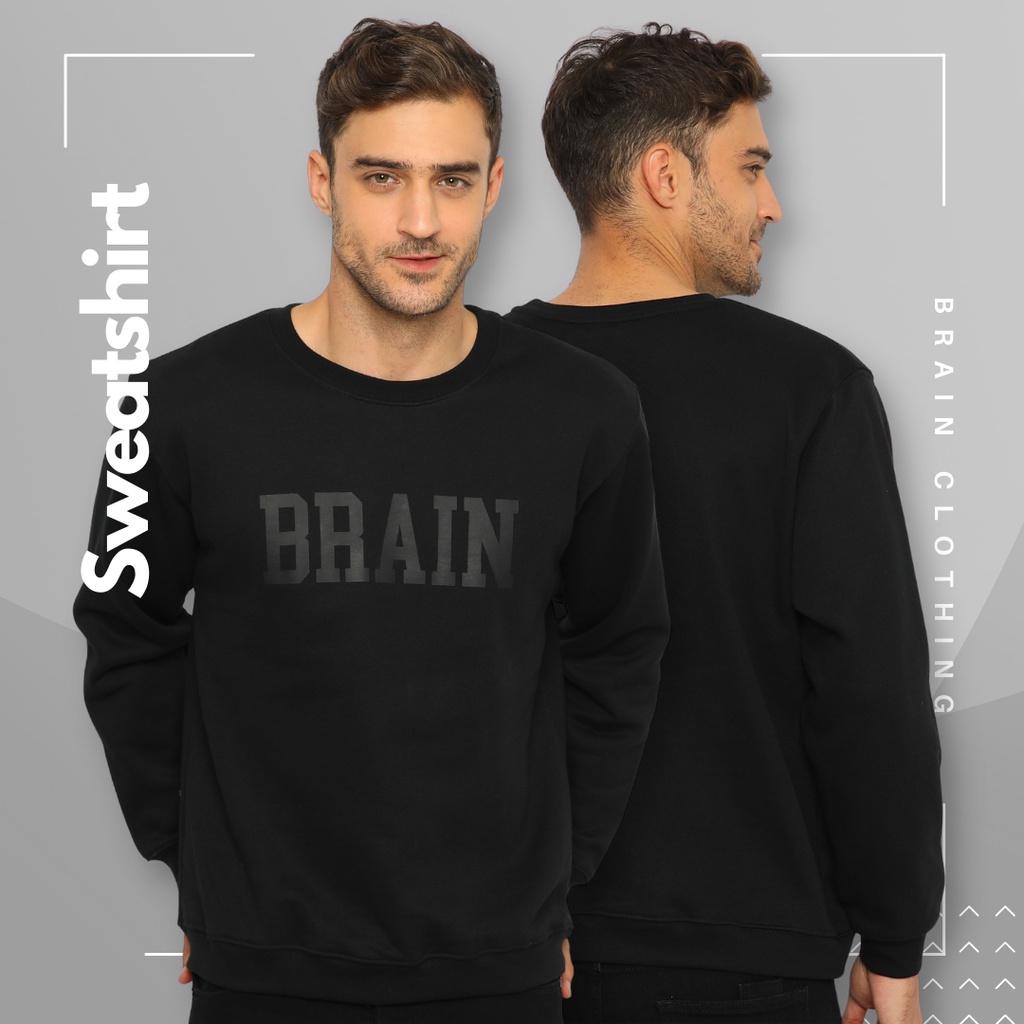 Brain Clothing Sweatshirt Pria BLOCK CN warna Hitam