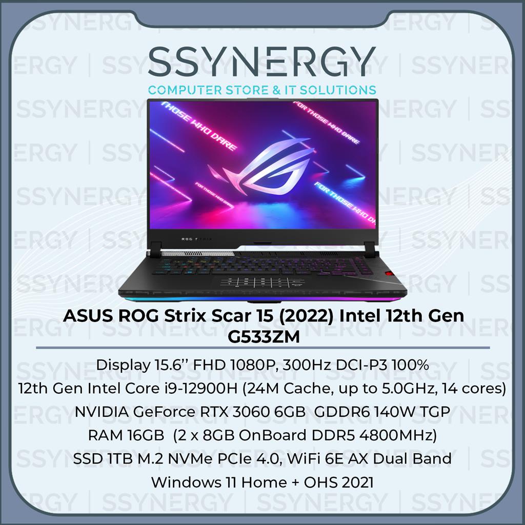 Asus ROG Strix SCAR 15 G533ZM   I936D6T O I9-12900H 16GB 1TB RTX3060