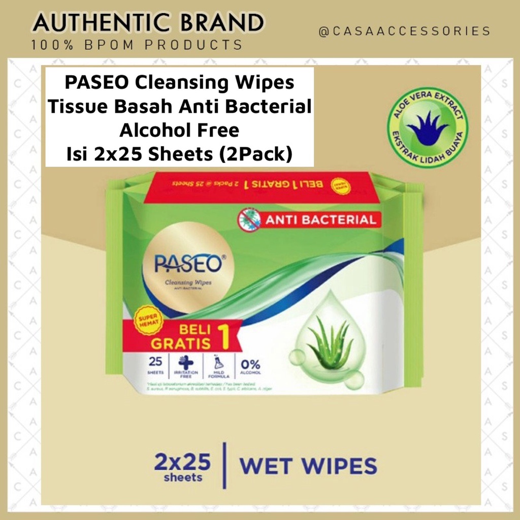 Paseo Cleansing Wipes Tisu Tissu Tissue Basah Anti Bacterial Non Alcohol / Paseo Wet Wipes