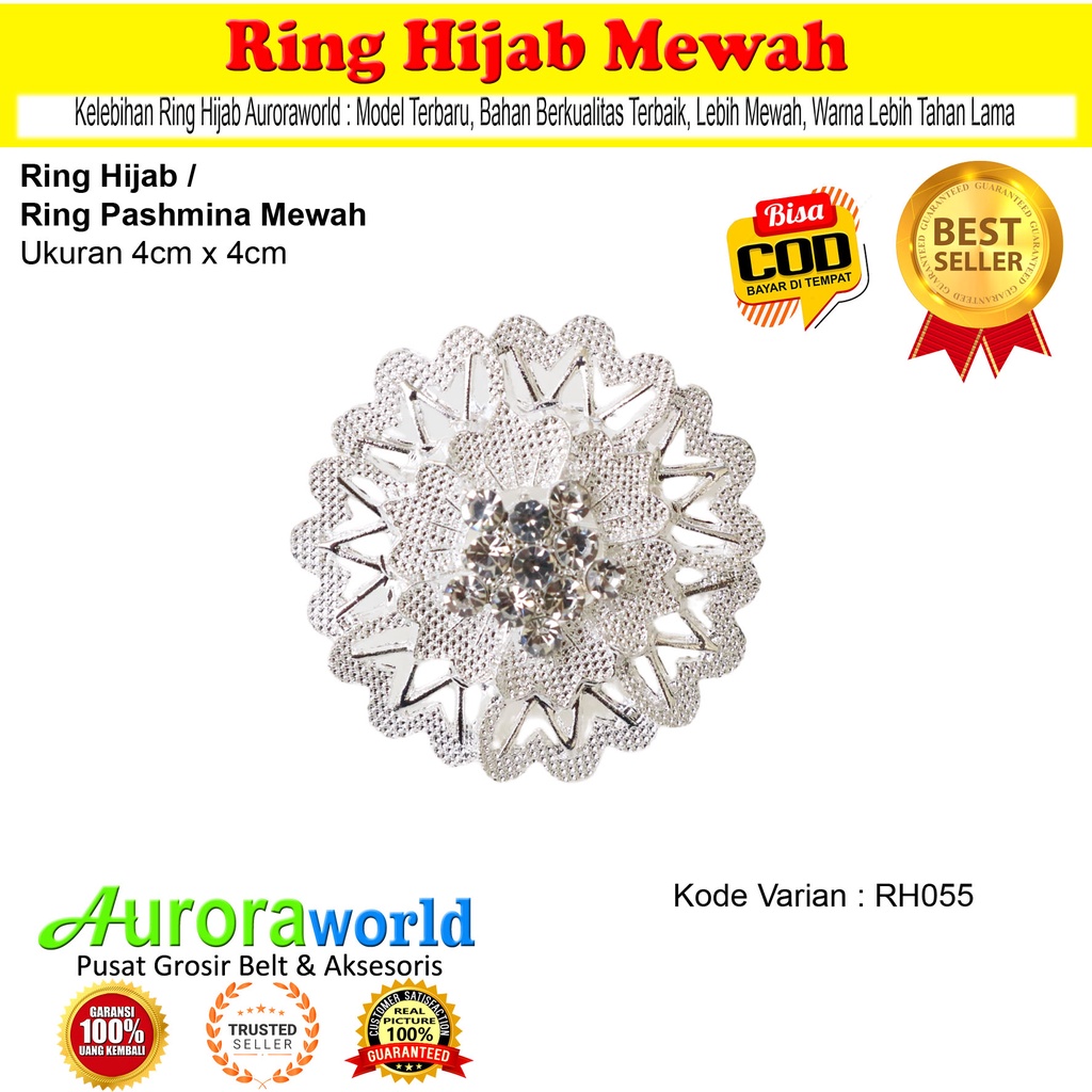 Auroraworld Ring kerudung hijab ring syal permata Ring Pashmina Berlian mutiara Mewah bros cincin kerudung scarf fashion terbaru anti hitam bisa COD RH - 1B