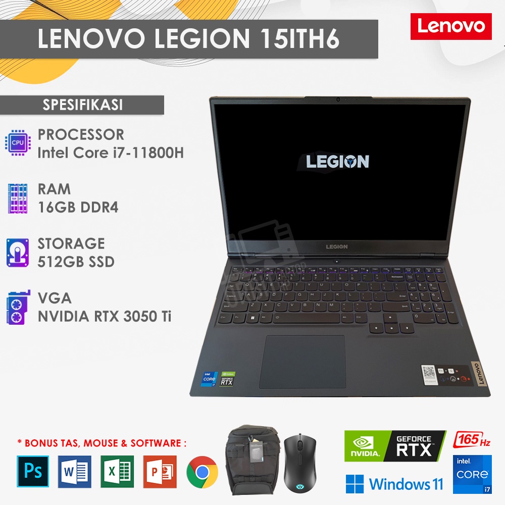 LAPTOP LENOVO LEGION 15ITH6 INTEL I7 RTX 3050Ti RAM 16GB SSD 512GB