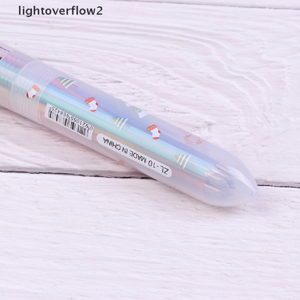 (lightoverflow2) 1pc Pulpen / Bolpoin 10 Warna Tipe Tekan Untuk Natal (ID)