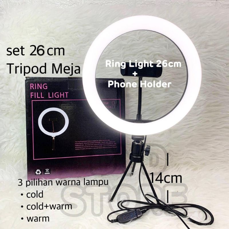 PAKET RING LIGHT 26CM + TRIPOD MEJA BESI MAKE UP VLOG LIVE