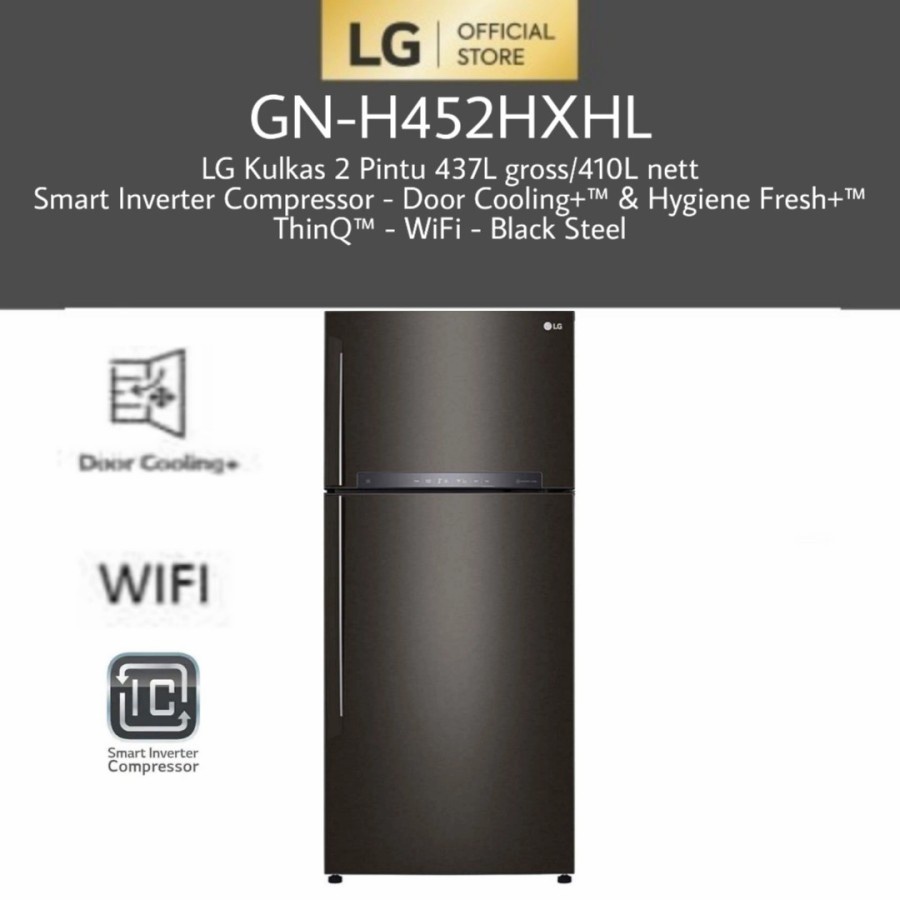Lemari Es LG 2 Pintu Inverter GN-H452HXHL / Kulkas LG GNH452HXHL