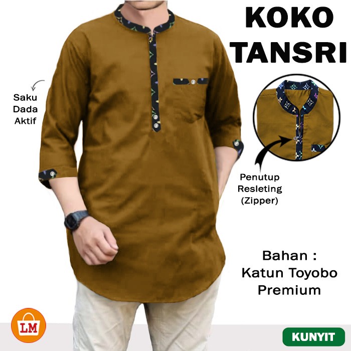 Baju Koko Pria Muslim KOKO TANSRI Katun Toyobo Lengan 3/4 JUMBO Big Size M-2XL LMS 29757