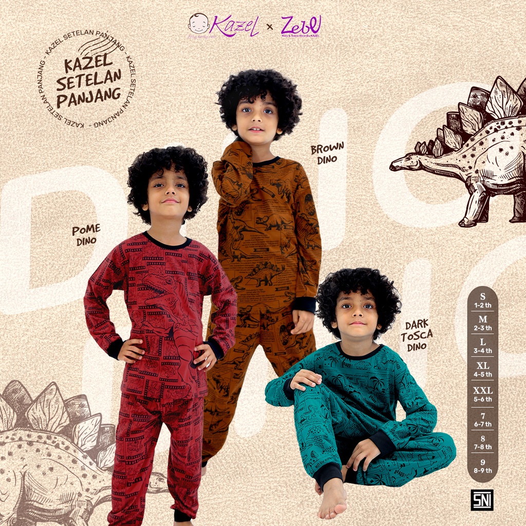 KAZEL X ZEBE SETELAN PANJANG MONOCHROME DINO &amp; UNICORN MONOCHROME EDITION BAJU PANJANG CELANA PANJANG ANAK 1 STEL 1 - 9 TAHUN