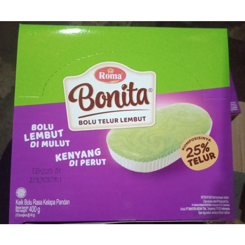 

Roma Bonita Bolu Telur isi 10 sashet, Rasa Kelapa Pandan