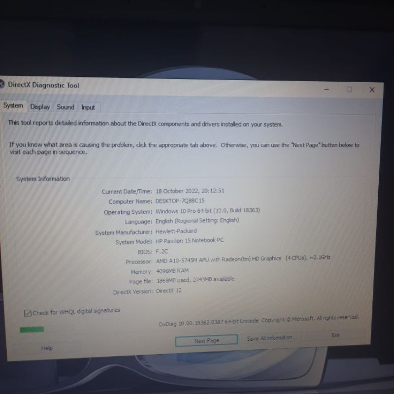 Laptop Hp 15 Amd A10-5745 Ram 4GB HDD 500GB Vga Amd radeon HD8610 layar 15inch Windows 10