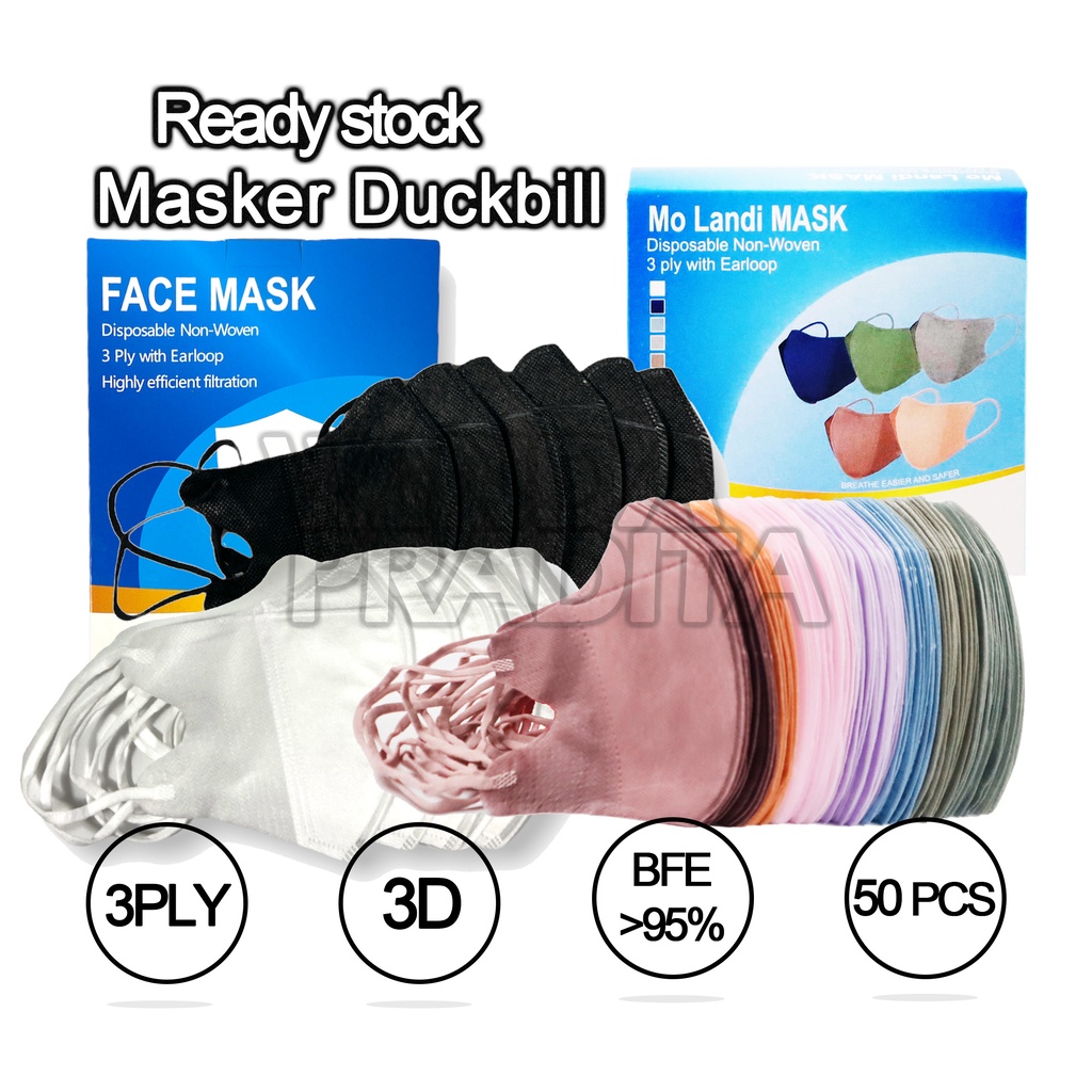 Masker Duckbill Duckbil 50 Pcs Murah 1Box Putih Hitam-1