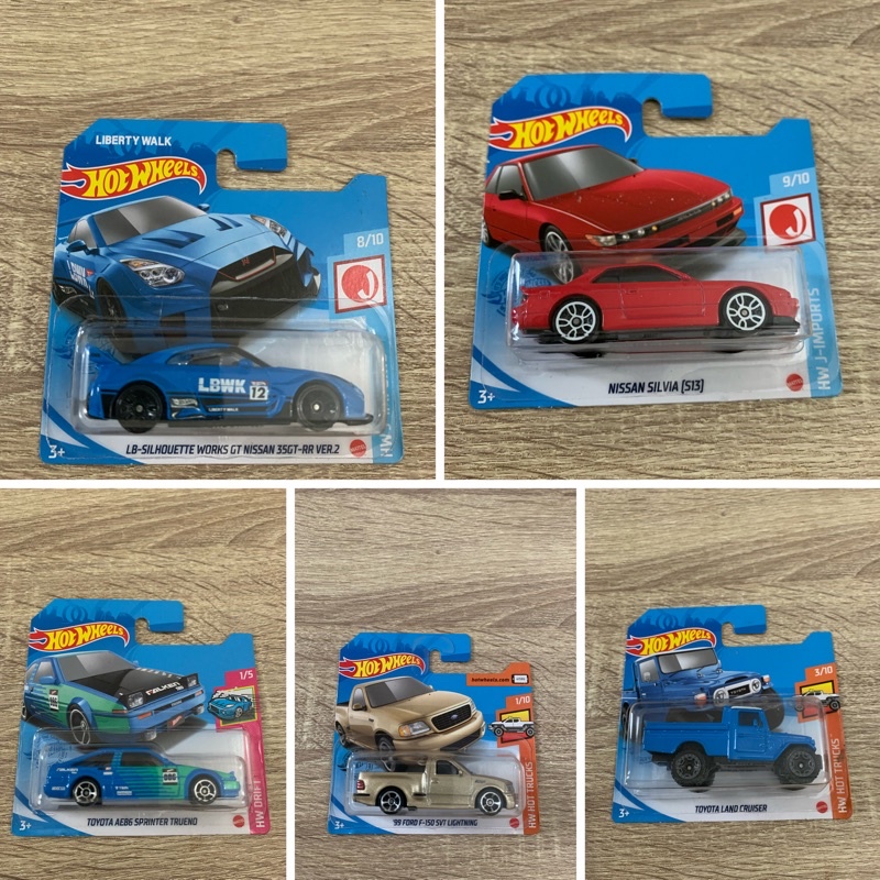 Hotwheels short Card series Toyota 86 Sprinter trueno / Toyota land cruiser / ‘99 Ford F.150 Lightin