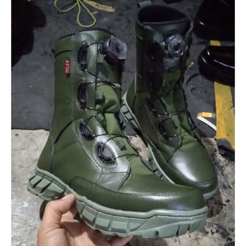 SEPATU PDL TALI PUTAR HIJAU BRIMOB MERK APIK KULIT SAPI ASLI SEPATU PDL DINAS LAPANGAN TNI POLRI SECURITY SATPAM SEPATU BOOTS PRIA DAN WANITA