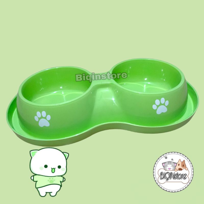 Tempat Makan Kucing Anjing Kecil Double Bulat Motif Paw Timbul