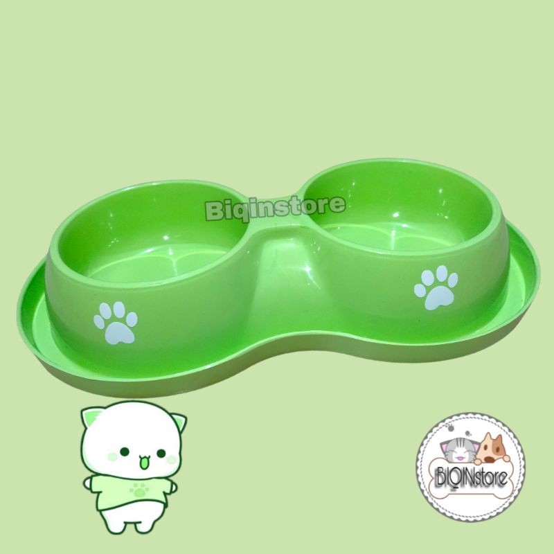 Tempat Makan Kucing Anjing Kecil Double Bulat Motif Paw