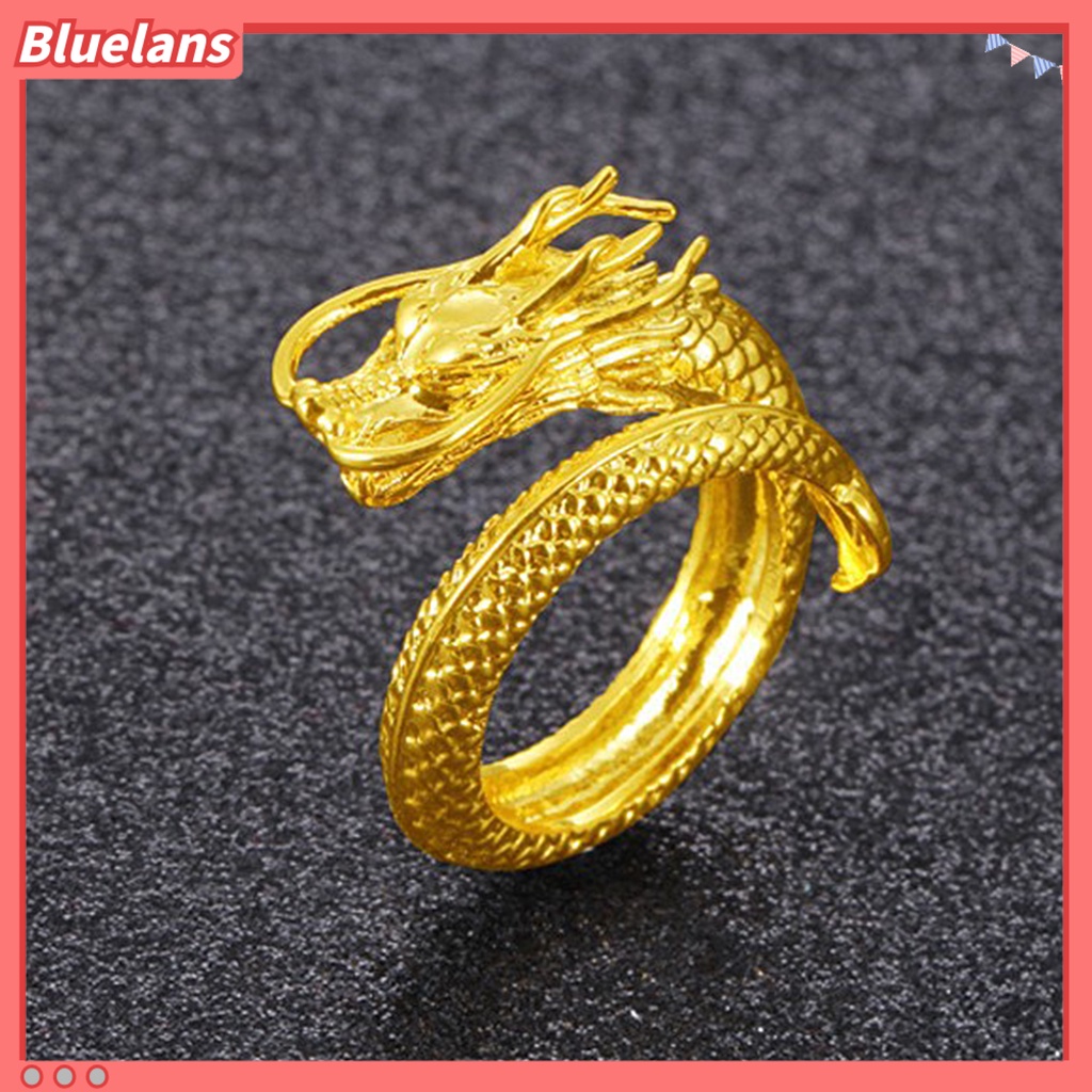 Bluelans Vintage Open Engraving Men Dragon Shape Domineering Ring Jewelry Accessory