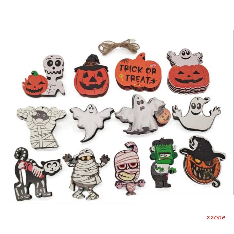 13pcs Ornamen Gantung Desain Labu Hantu Halloween Dengan Tali