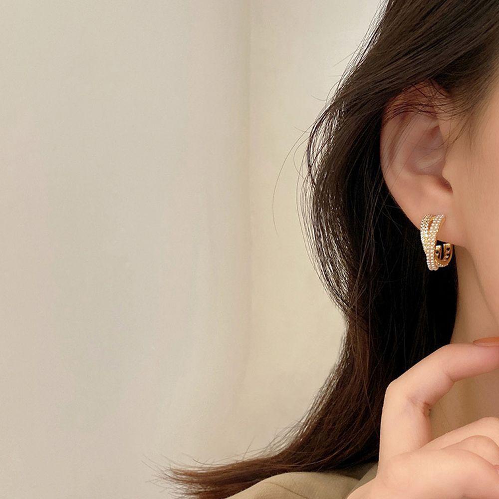 Anting Wanita Mutiara Kristal Lingkaran Melingkar Mewah Elegan Dalika