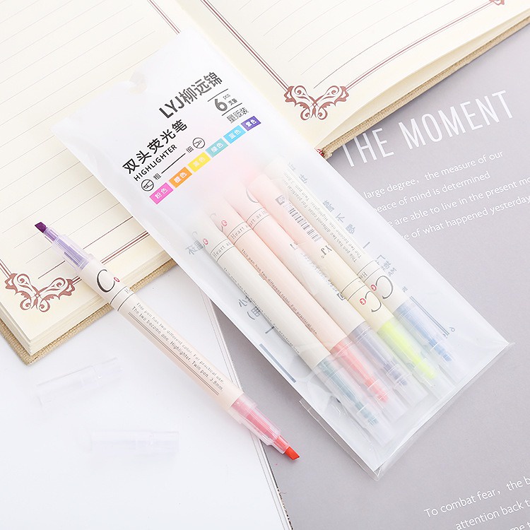 6 pcs 12 Warna Pen Stabilo Highlighter Dua Sisi GMALL-ST0052 isi 6