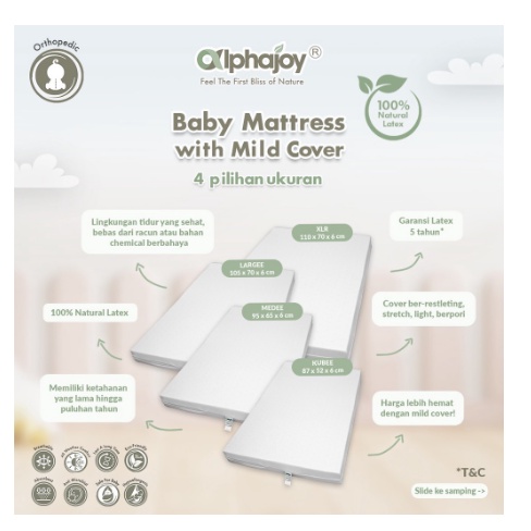 Alphajoy Baby Mattress Mild Cover kasur bayi 100% Natural Latex 110 x 70 size 95 x 65 uk 105 cocok box baby joie babyelle nuna pliko rig