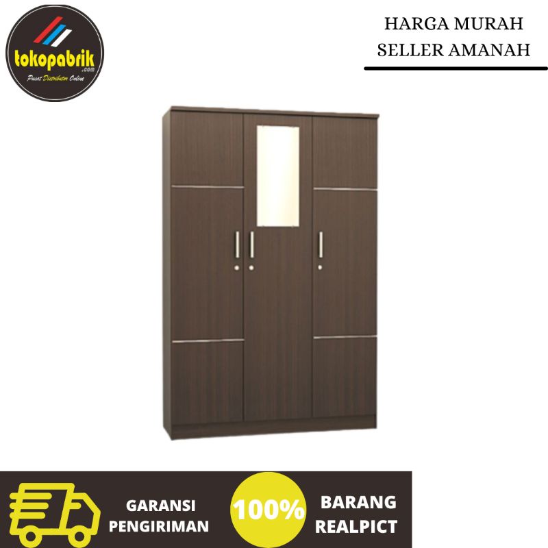 Lemari baju 3 pintu MATKEN'S Lp 3 kaca pendek series coklat lemari pakaian 3 pintu olimpik murah Sum