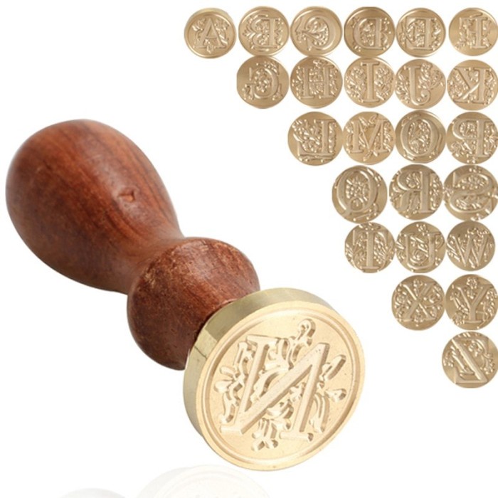 

Letter Wax Seal Stamp Wood Handle - Stempel Sealing Lilin Inisial Huruf A - T