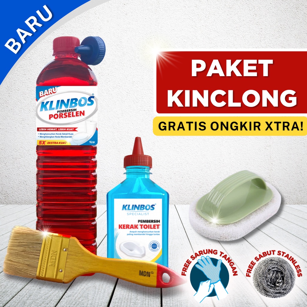 PAKET KLINBOS + KUAS + SIKAT SABUT Pembersih Kerak 5X Lebih Kuat Untuk Kamar Mandi Keramik Toilet Kaca WC