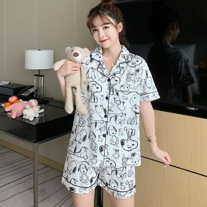 TELLY ➡️ 319 Set Baju Tidur Wanita Dewasa Celana Pendek Piyama Model Kemeja HP Import Korea Motif Kekinian