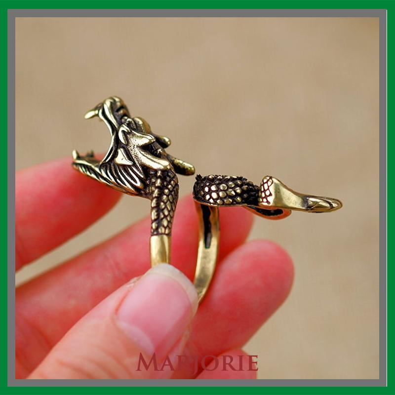 Cincin Naga Pria Keren Emas Creative Retro Style Dragon Design Ring Holder For Gift-MJD