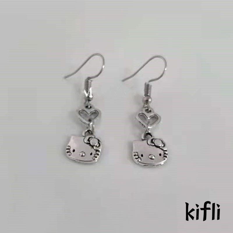 Anting Desain Kartun Kucing Bahan Alloy Gaya Retro Untuk Perempuan