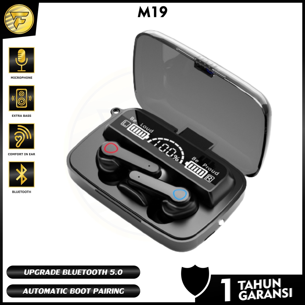 TWS M-19 headset Bluetooth HIFI BASS wireless waterproof stereo music sport gaming telfon daily earphone microphone