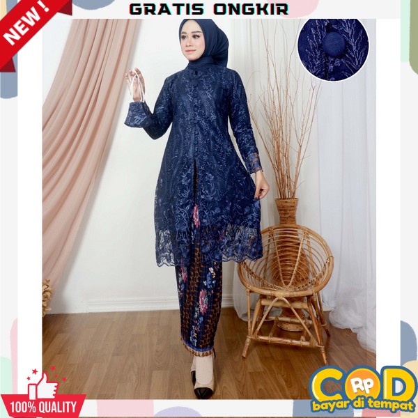 Stelan Adat Modern Oneset Wanita Formal Set Brokat Elegan Stelan Brukat Kekinian Kbaya Modern Bju De