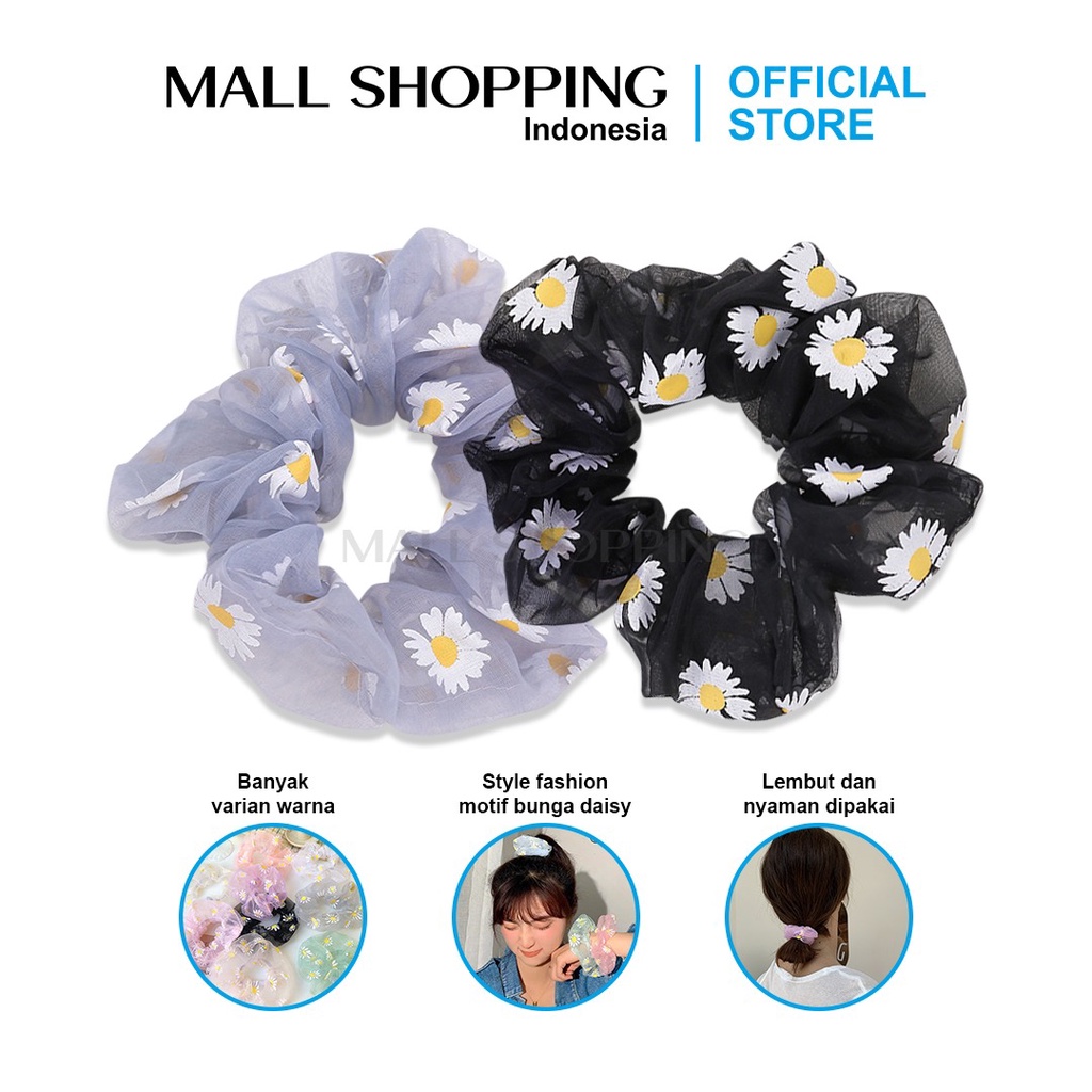 Ikat Rambut Tile Flower Scrunchie Bunga Daisy MALLSHOPPING