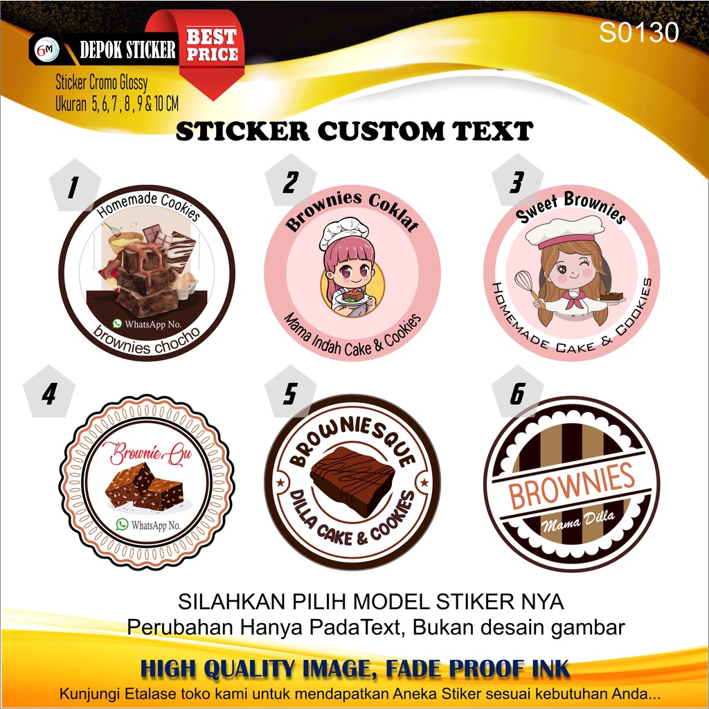 

Stiker Custom kue BROWNIES