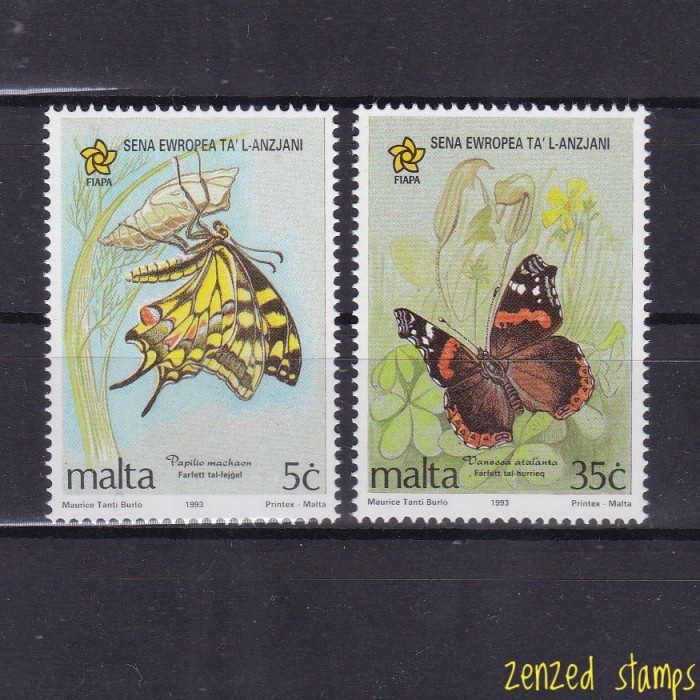 

0706 Perangko Malta 1993 Butterflies 2v Mnh