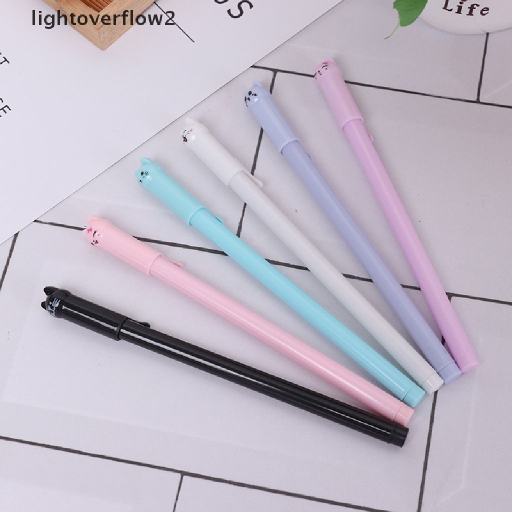 (lightoverflow2) 6pcs Pulpen Gel 0.5mm Bentuk Kucing Untuk Sekolah / Kantor