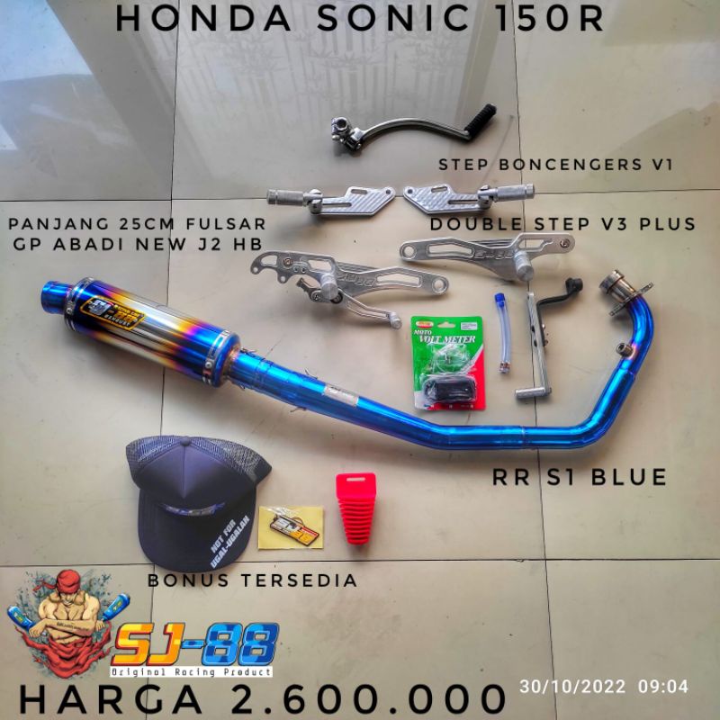 Knalpot sj88 sonic 150r paket ub v3 bonus kaos sj88 rr s1 blue gp abadi new j2 hb
