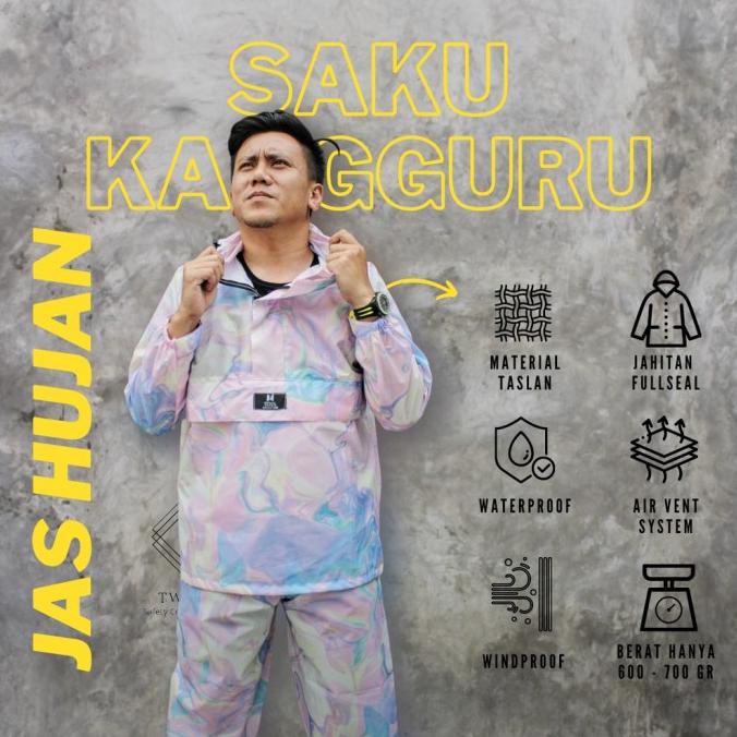 Jas Hujan Twins19Jas Hujan Saku Kanguru Pria Wanita Dewasa Bahan Tasla