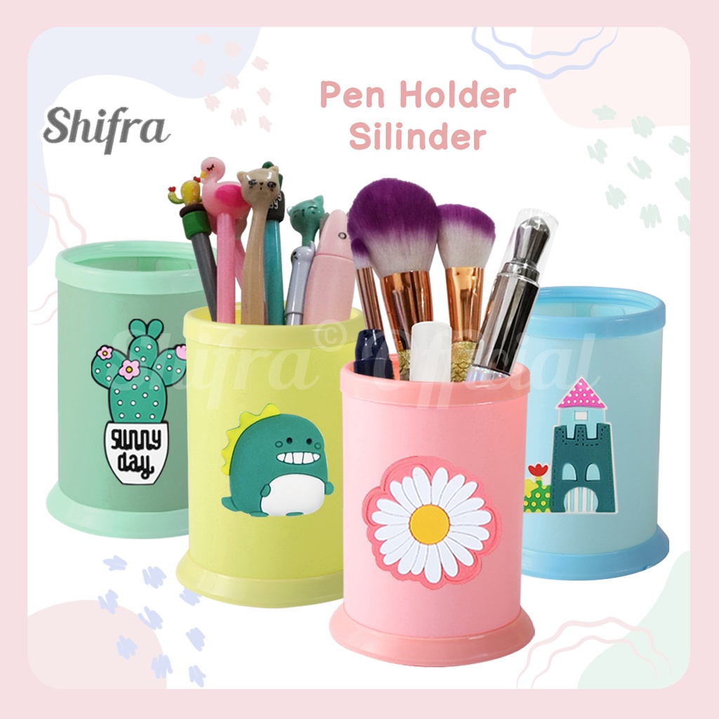 Shifra Tempat Pensil Pen Holder Silinder Bahan Silicon DIY Yellow Pink Blue Green