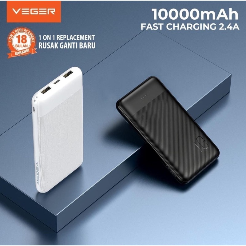 PowerBank 10000 mah x1 Veger 2,4am Fast Charging