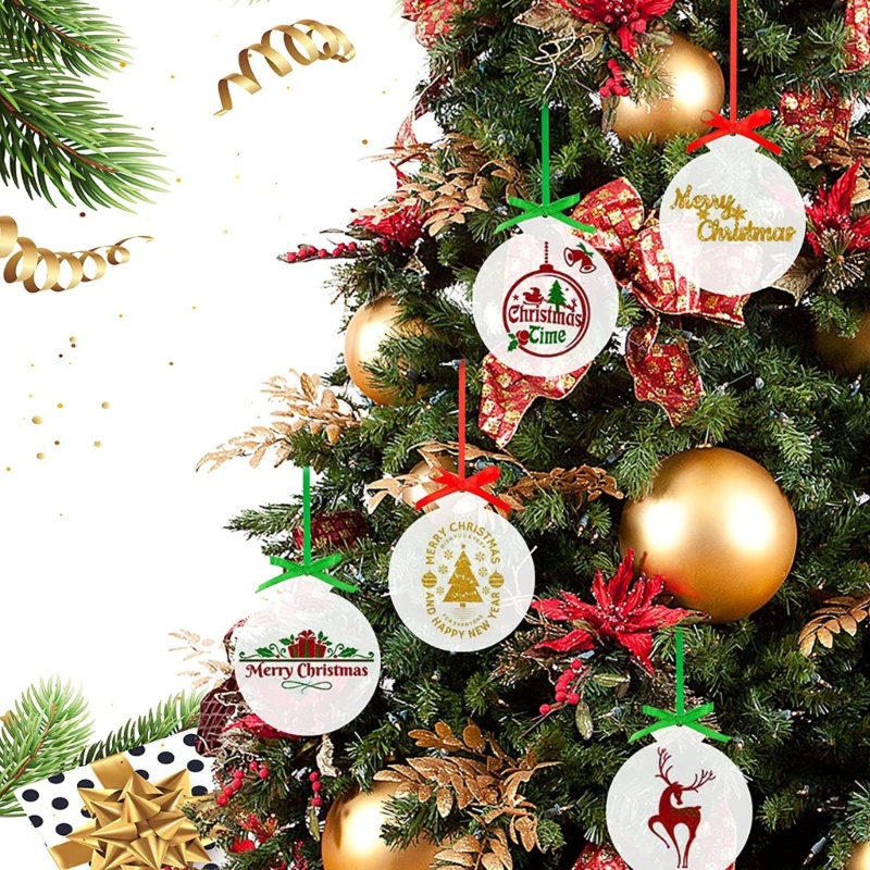 50 Pcs Ornamen Natal Kosong Bahan Akrilik Bening Dengan Lubang Pita