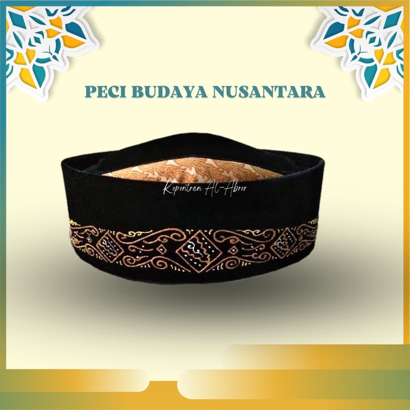 PECI SONGKOK KOPYAH PRIA  SUSUN AC MOTIF BATIK BUDAYA NUSANTARA WARNA EMAS
