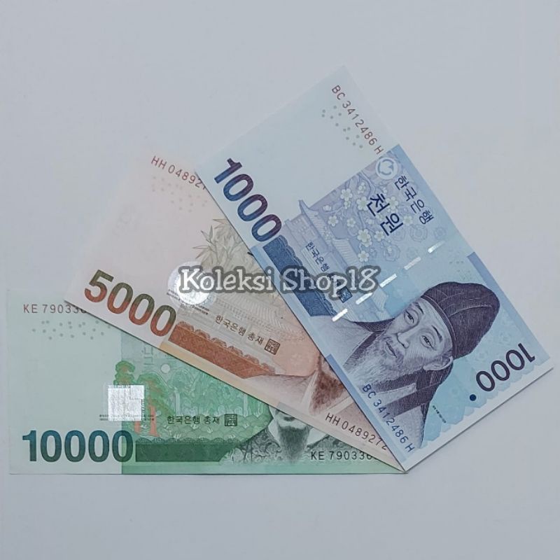 Koleksi Satu Set Paket Lengkap Korea Selatan Won Pecahan 1000 5000 Dan 10000 Won