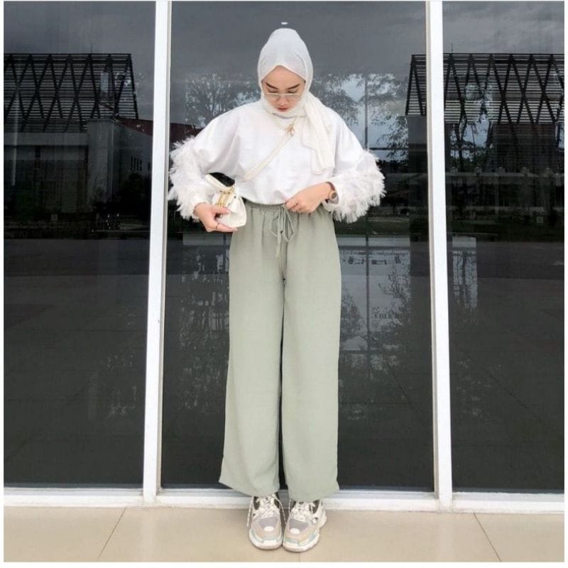 JF Celana Kulot Crinkle Premium Airflow Tali Wanita Loose Pants Kulot Crinkle Airflow Kekinian