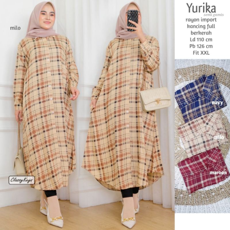 Long tunik kotak terbaru | Yurika long tunik rayon