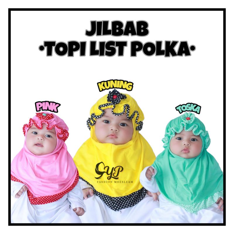 Jilbab Anak Bayi Topi List Polka usia 0-3 th / Hijab Baby