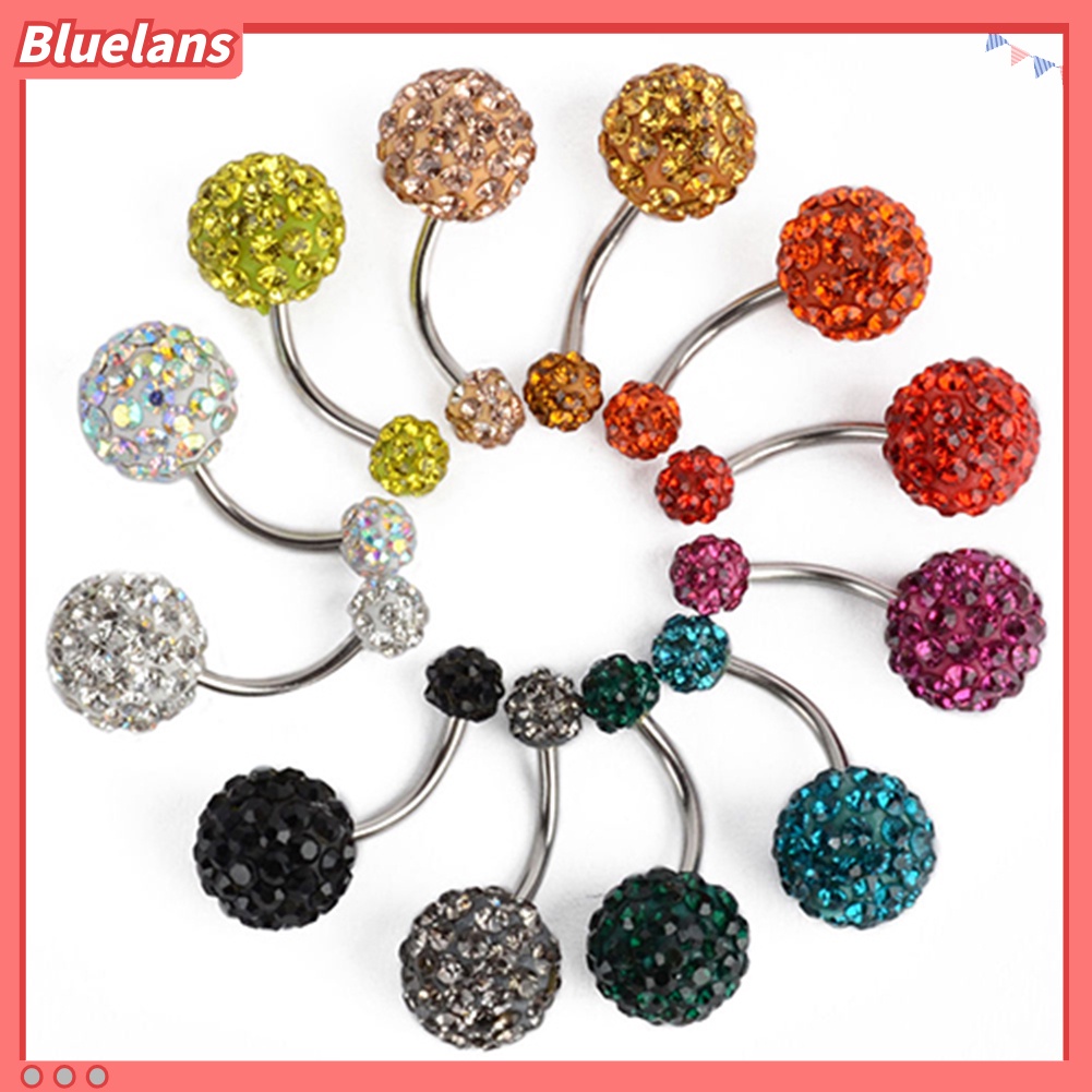 Bluelans Women Fashion Rhinestone Balls Navel Button Barbell Body Piercing Belly Ring