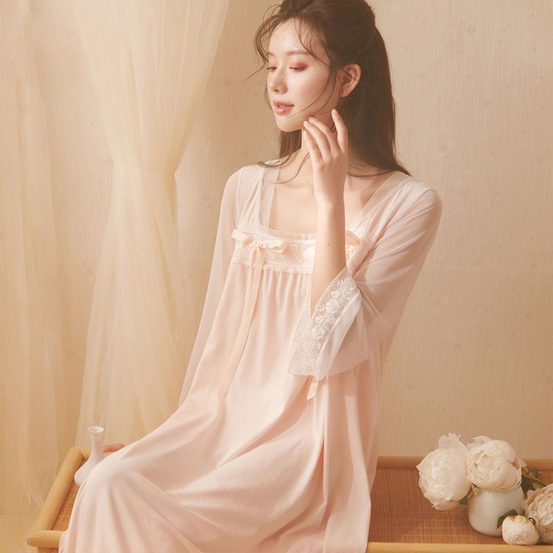 baju korea  Hanfu baju tidur wanita musim semi dan musim gugur bagian tipis sifon lengan panjang sif