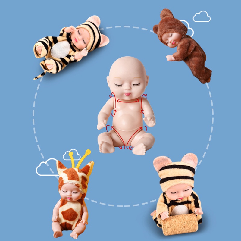 8pcs / Set Mainan Boneka Reborn Bayi / Anak Perempuan Tidur Tampak Asli Untuk Hadiah Natal / Ulang Tahun